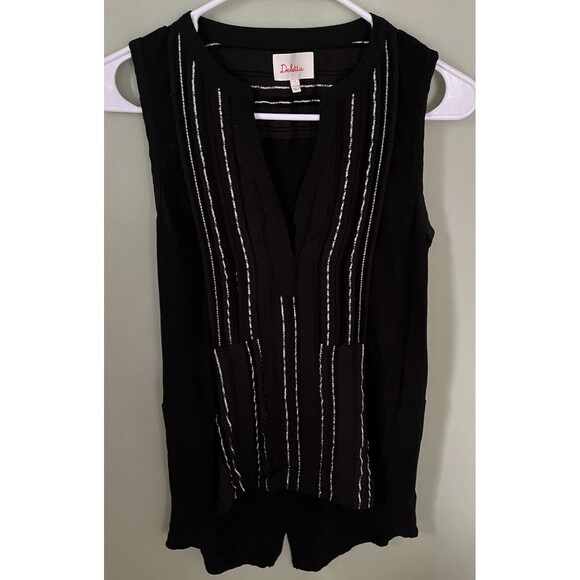 Deletta Women's Sleeveless Tank Top V-Neck Black/Silver Stripes Size Small - Picture 1 of 6